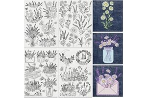 DOODLREAM 30Pcs Lavender Daisy Water Soluble Hand Sewing Stabilizers, 8.3"x11.7" Flowers Embroidery Pattern Stabilizer, 4 Sheets Stick and Stitch Embroidery Paper Sticker