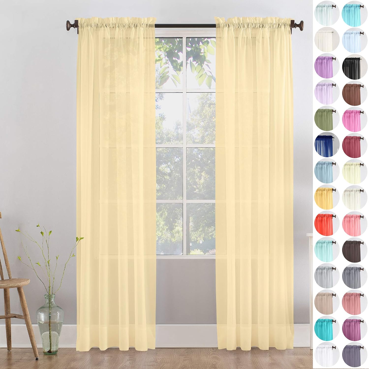 Megachest a pair of slot top voile curtains (Champagne, 56" wideX90 drop 2 Panels), W 56" x L 90" (2 Panels)