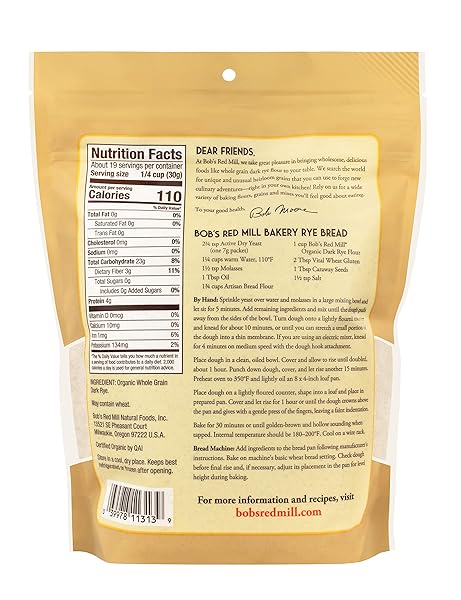BOB’S RED MILL ORGANIC DARK RYE FLOUR, 20OZ (PACK OF 1) – NON GMO, WHOLE GRAIN, VEGAN, KOSHER