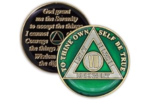 THE TOKEN SHOP 7 Year Sobriety Coin | Triplate AA Chip Recovery Anniversary Token (Green)