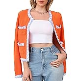 Women's Color Block Cardigan Open Front Jackie O Sweater Casual Long Sleeve Button Down Chunky Knit Outerwear Coats