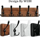 WEBI Wood Coat Rack Wall Mounted 15 Hooks 5 Triple Hooks Rustic Brown 44cm view 4