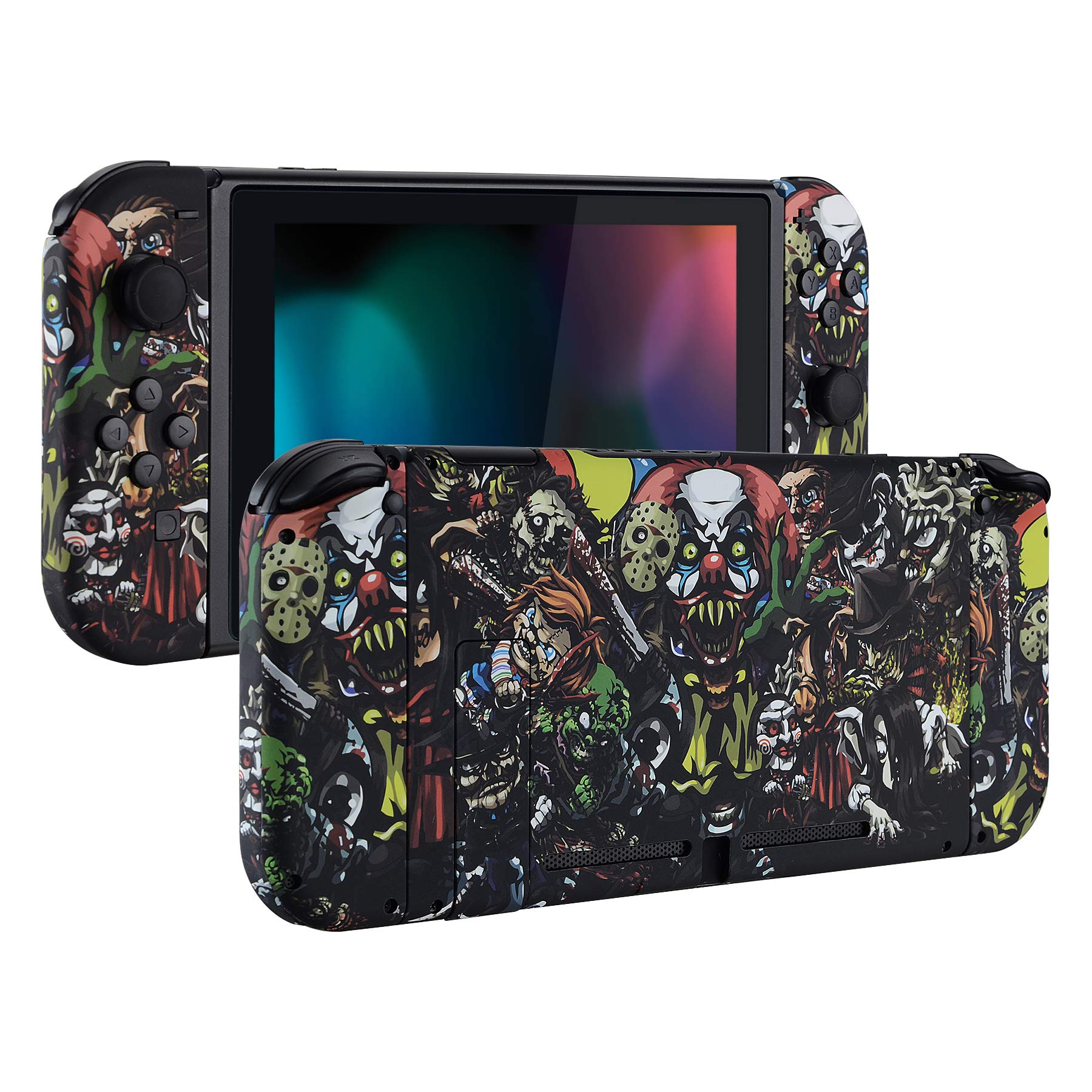 eXtremeRate Soft Touch Grip Scary Party Back Plate for Nintendo Switch Console, NS Joy con Handheld Controller Housing with Full Set Buttons, DIY Replacement Shell for Nintendo Switch