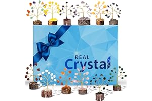 REAL CRYSTAL Crystal Tree Set of 12 Unique Birthday Gifts for Women, Sister, Mom, Home Office Decor, Shelf Desk Decoration for Positive Energy, Bring Good Luck, Money, Reiki Healing, Chakra Tree of Life Gift Sets