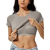 ZeroBound Built in Shelf Bra Crop Tops - Short Sleeve Y2k Tee for Women, Crew Neck Basic Casual Crop T Shirt