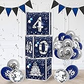 GREHUMOR 3Pcs 40th Birthday Boxes for Men Blue Silver 40th Happy Birthday Balloons Boxes Party Decorations 40 Year Old Birthday Theme Cardboard Box Supplies, Inches