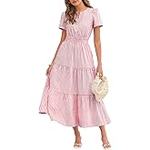 Caracilia Womens Summer Maxi Dresses 2026 Spring Casual V Neck Short Sleeve Gingham Flowy A-Line Beach Vacation Party Dress