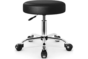 HOOMIC Rolling Stools with Wheels Salon Office Shop Bar Adjustable Spa Tattoo Massage Medical Swivel Drafting Stool with PU Leather Cushioned in Black and Silver