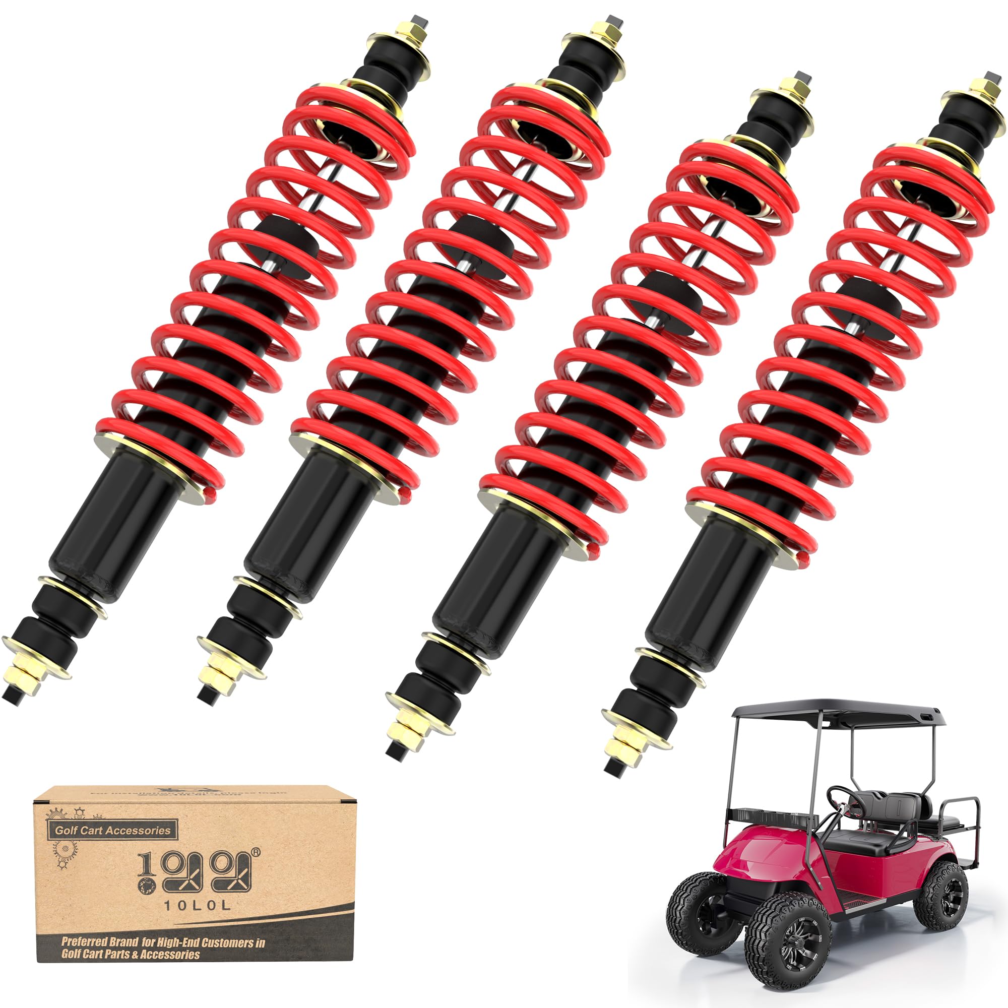 Photo 1 of 10L0L Golf Cart Shocks Absorber Front or Rear (4 Pack) with Heavy Duty Coil Springs for EZGO Medalist/EZGO TXT 1994+ Newer Gas or Electric Golf Cart Replaces OEM# 76418-G01,70928-G01