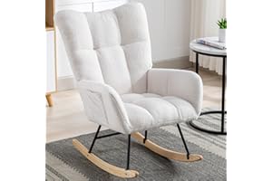 Whalemon Rocking Chair Nursery, Teddy Upholstered Glider Rocker with High Backrest, Reading Chair Modern Rocking Accent Chairs Glider Recliner for Living Room, Nursery, Bedroom,White