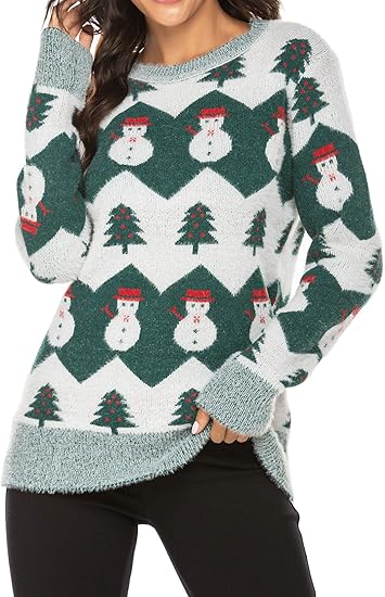 Amazon Unibelle レディース クリスマスニットセーター 雪だるま クリスマスツリー アグリーキュートセーター カーディガン プルオーバー カーディガン ボレロ 通販