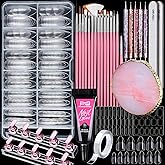 FANDAMEI Nail Art Kit, Nail Design Tools kit with Nail Brushes, Dotting tool, Mixing Palette, Nail Stand. Fake Nail Kits with Almond Gel Nail Tips, Nail Glue, Adhesive Tabs, Nail File. Manicure Set