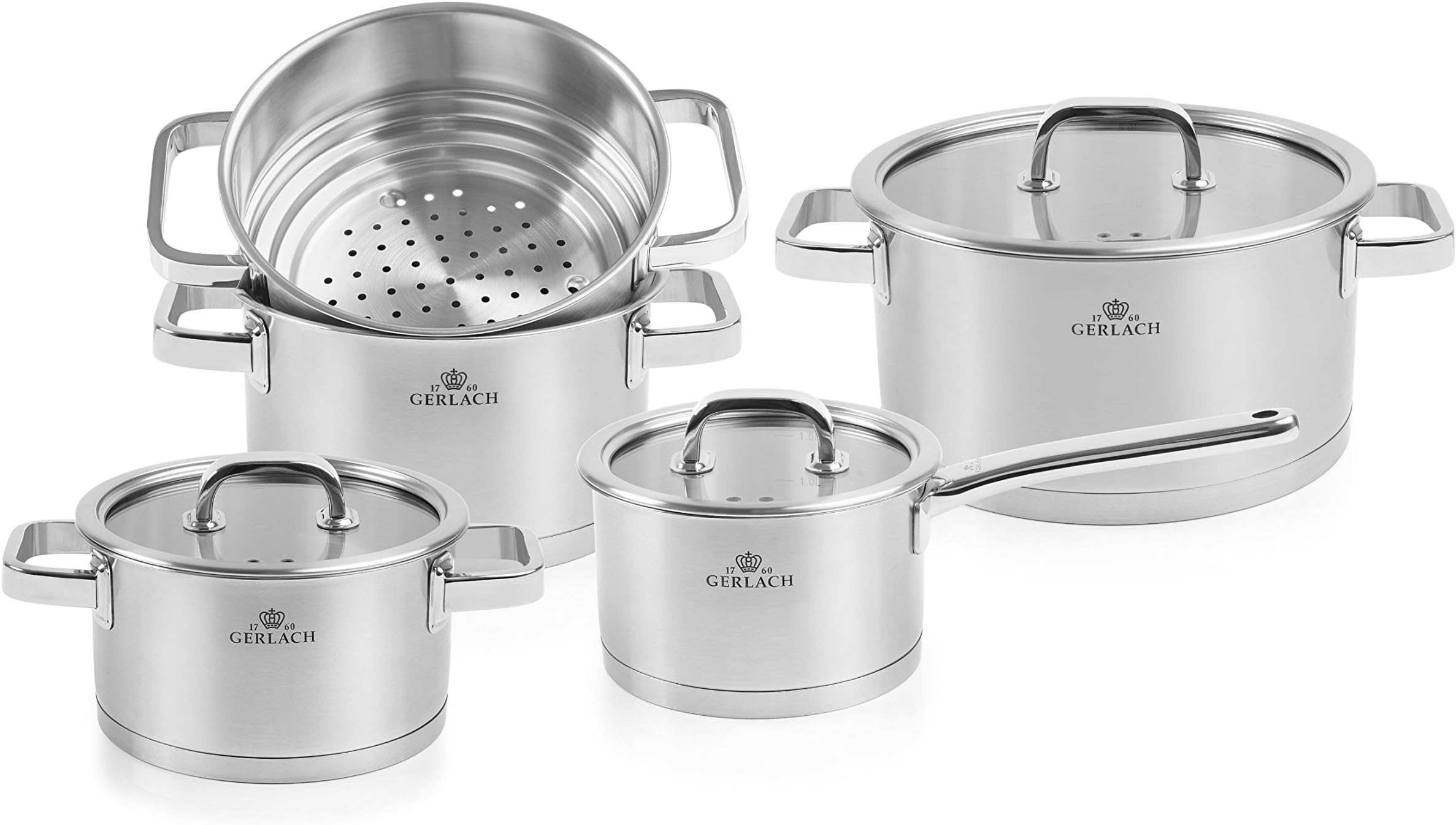 GERLACH Since 1760 - Prestige 9-Piece POTS Saucepan COOKWARE Set with LIDS MATT Finish 18/10 Stainless Steel - Oven