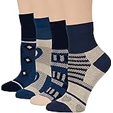 7BIGSTARS KINGDOM Women's Cotton Diabetic Patterned Quarter Socks - 4 Pack Medium - Seamless Heart Fashion- Sock Size 9-11 Shoe Size 5-9 M Dark Navy, Light Navy, Denim Blue, Ecru