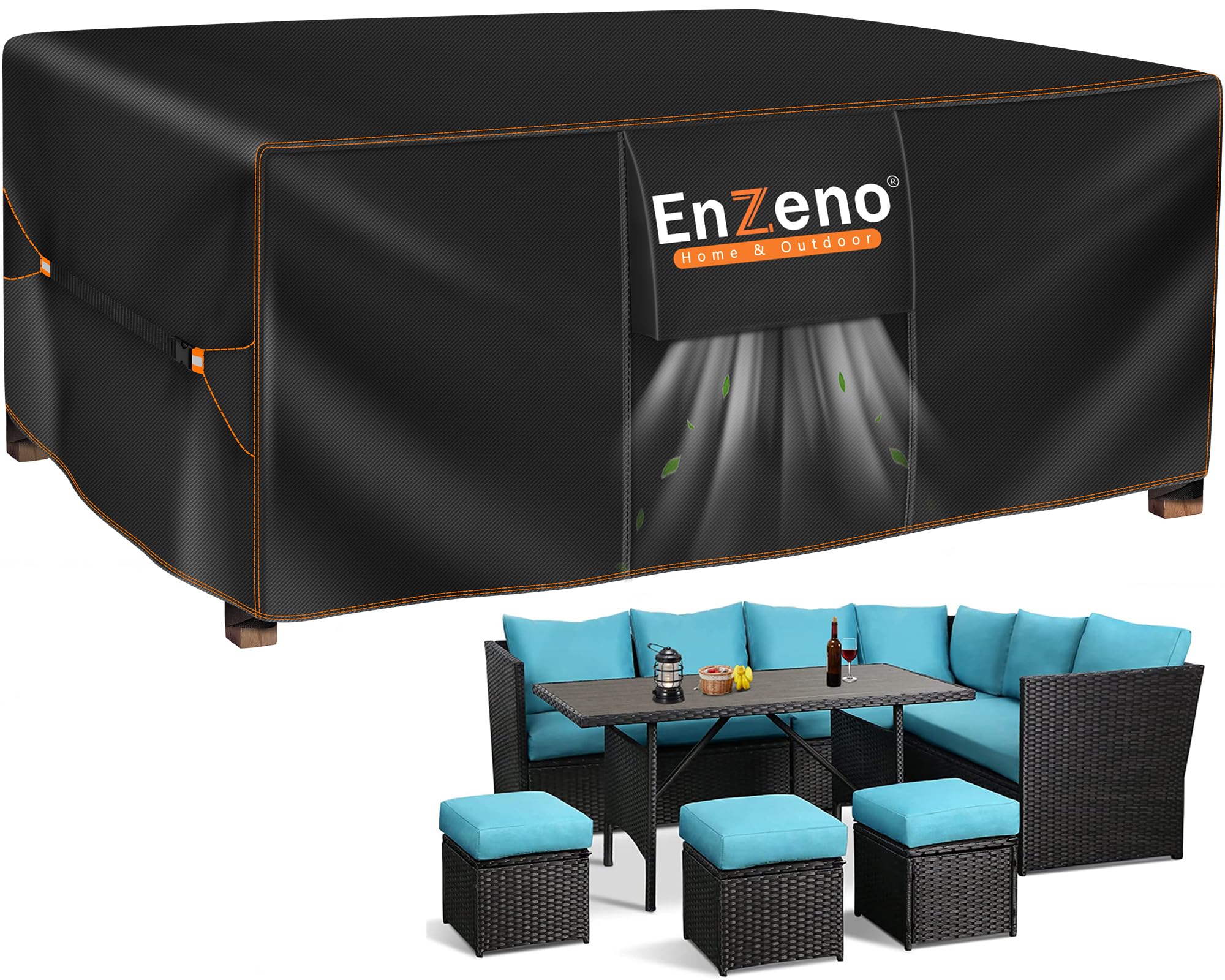 Enzeno Garden Furniture Cover Waterproof,Outdoor Furniture Cover Windproof,Anti-UV 420D Oxford Fabric Rectangular for Chair and Table Rattan Sofa Set Covers 250 x 210 x 90cm