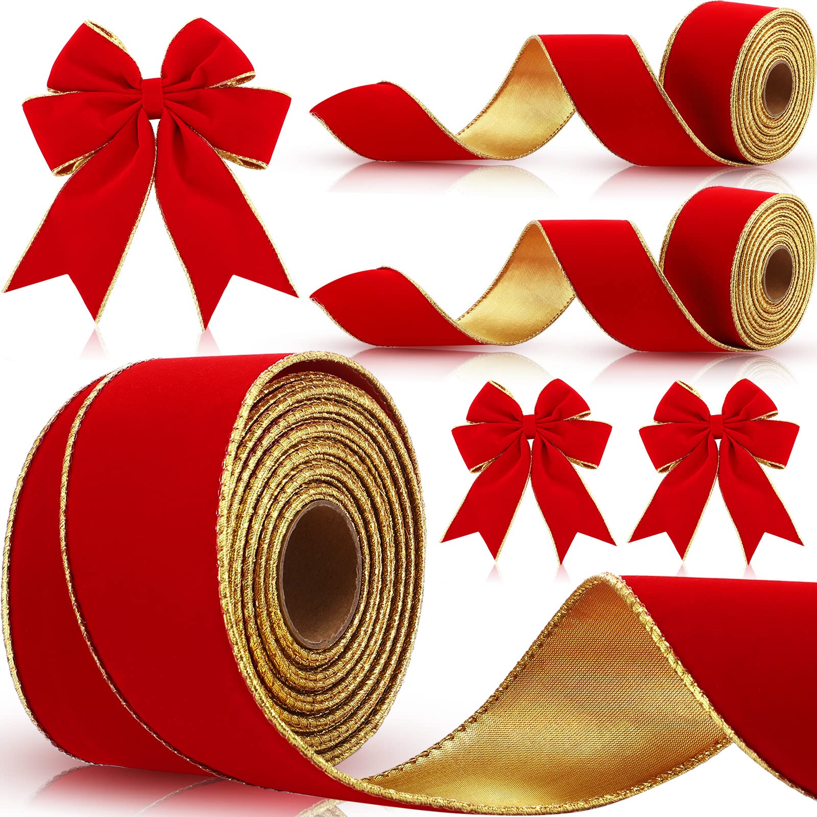 Photo 1 of **only one** Yungyan 3 Rolls 30 Yards Christmas Velvet Ribbon with Gold Edge 2.5 Inch Wide Wired Holiday Decorative Ribbon Fabric Ribbons for Xmas Tree Bow Wreath Making Gift Wrapping Craft(Red,Gold)