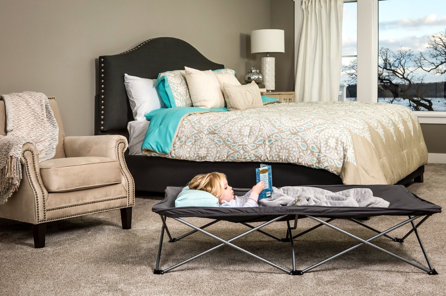 Regalo My Cot Extra Long Portable Bed, Includes Fitted Sheet, Gray