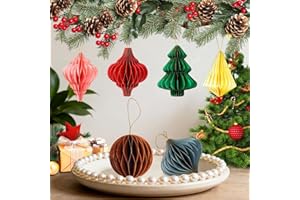 JOLYEAK 6 Pcs Christmas Paper Honeycomb Ornaments, Honeycombs Balls for Tree, Vintage 3D Mini Glitter Edge Honeycomb Lanterns for Christmas Tree New Years Party Home Decor (Vintage)