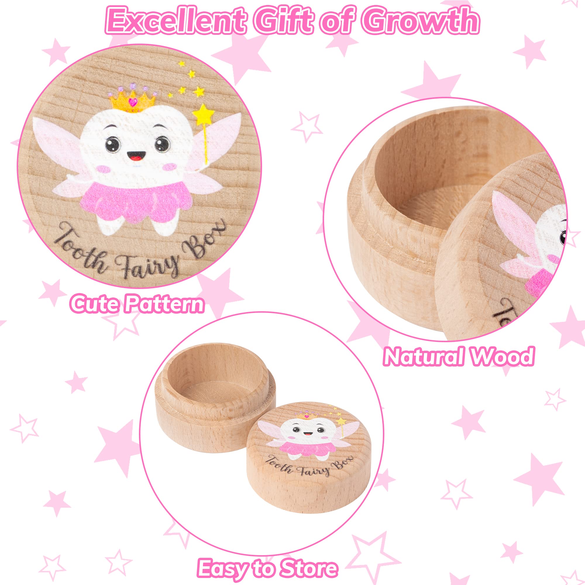 Colorful Tooth Fairy Box for Girl Wooden Tooth Fairy Keepsake Box to Place Under Pillow Cute Lost Milk Dentition Holder Baby Toddler Memory Case for Baby Shower Birthday Gift