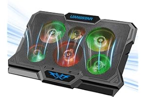 LIANGSTAR Laptop Cooling Pad, Laptop Cooler with 6 Quiet Fans RGB 7 Color Light for 15.6-17 Inch Laptop Cooling Fan Stand, Portable Slim USB Powered Gaming Laptop Cooling Pad, Switch Control Fan Speed(Black)