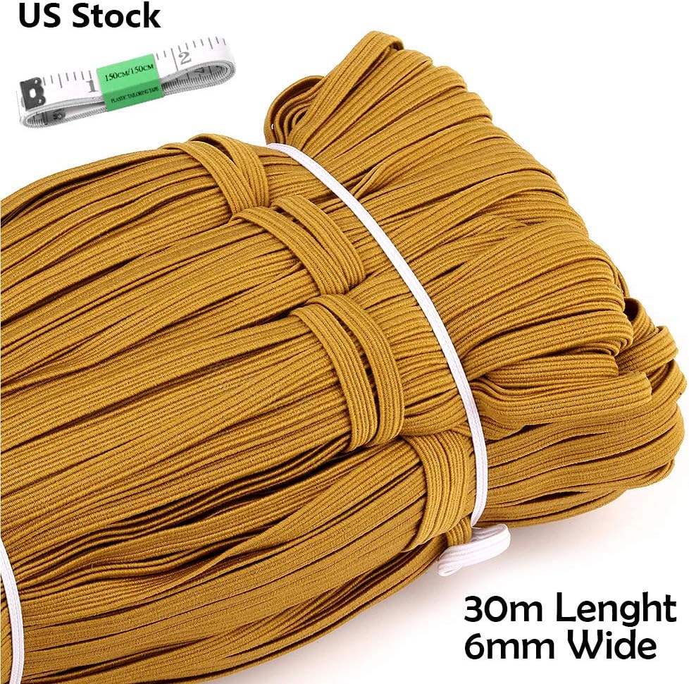 Heflashor 1/4" 32.8Yards Elastic Cord Earloop for Face Cover Elastic Loop Ear Rope Stretch Flat String Craft Project Tape Measure Bracelet String Trim for Crafting Hanging Making