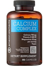 Amazon Brand - Amazon Elements Calcium Complex with Vitamin D, Vegan, 195 Capsules, 2 month supply