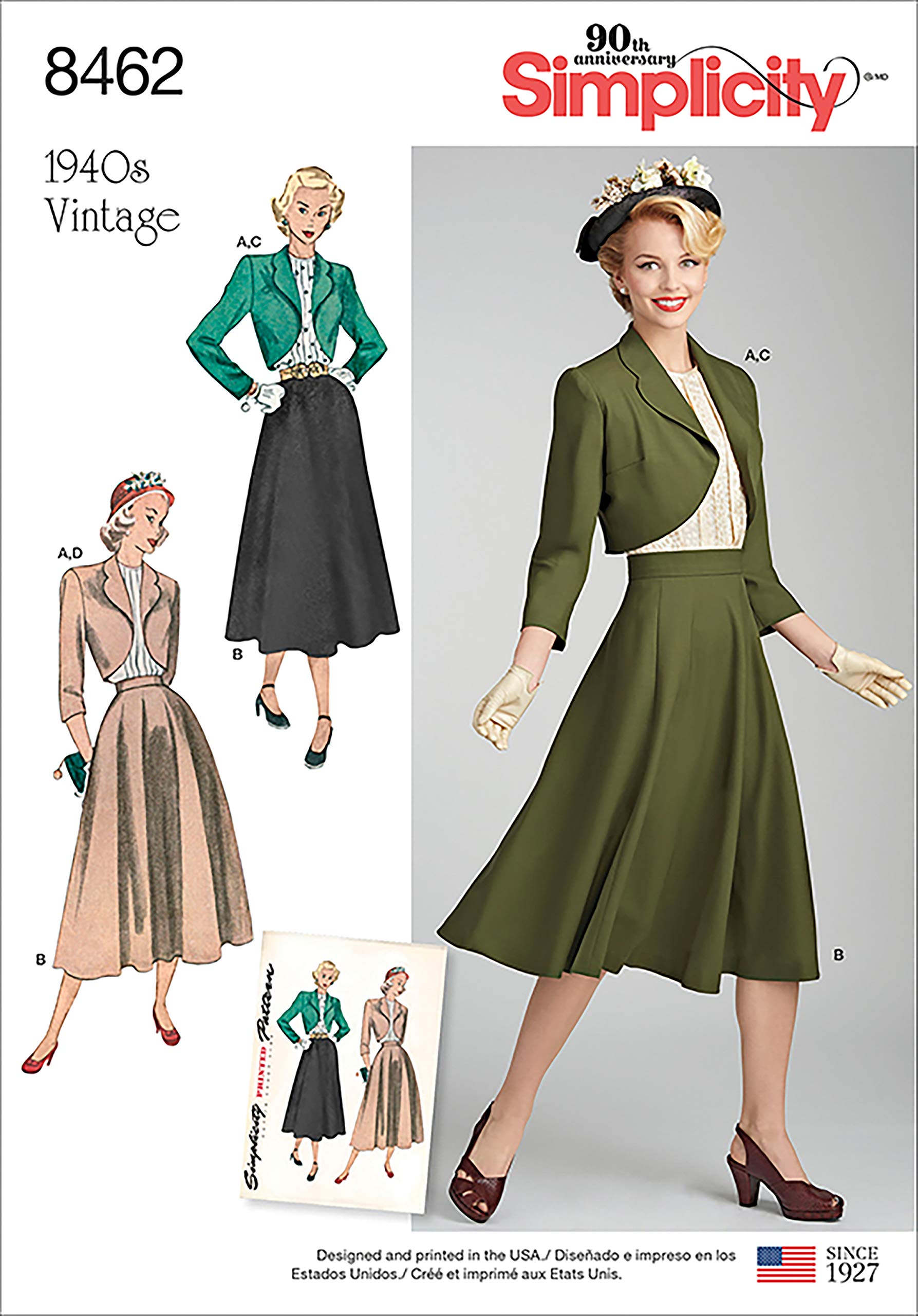 Simplicity 8462Pattern 8462 Women’s Vintage Blouse, Skirt and Lined Bolero, Paper, White, H5 (6-8-10-12-14)