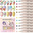 GELLAKTIK 12 Colors Nail Art Pens Set, 3D Nail Polish Pens, Quick-Drying Acrylic Paint Markers, 0.7mm Dotting Painting Liner 