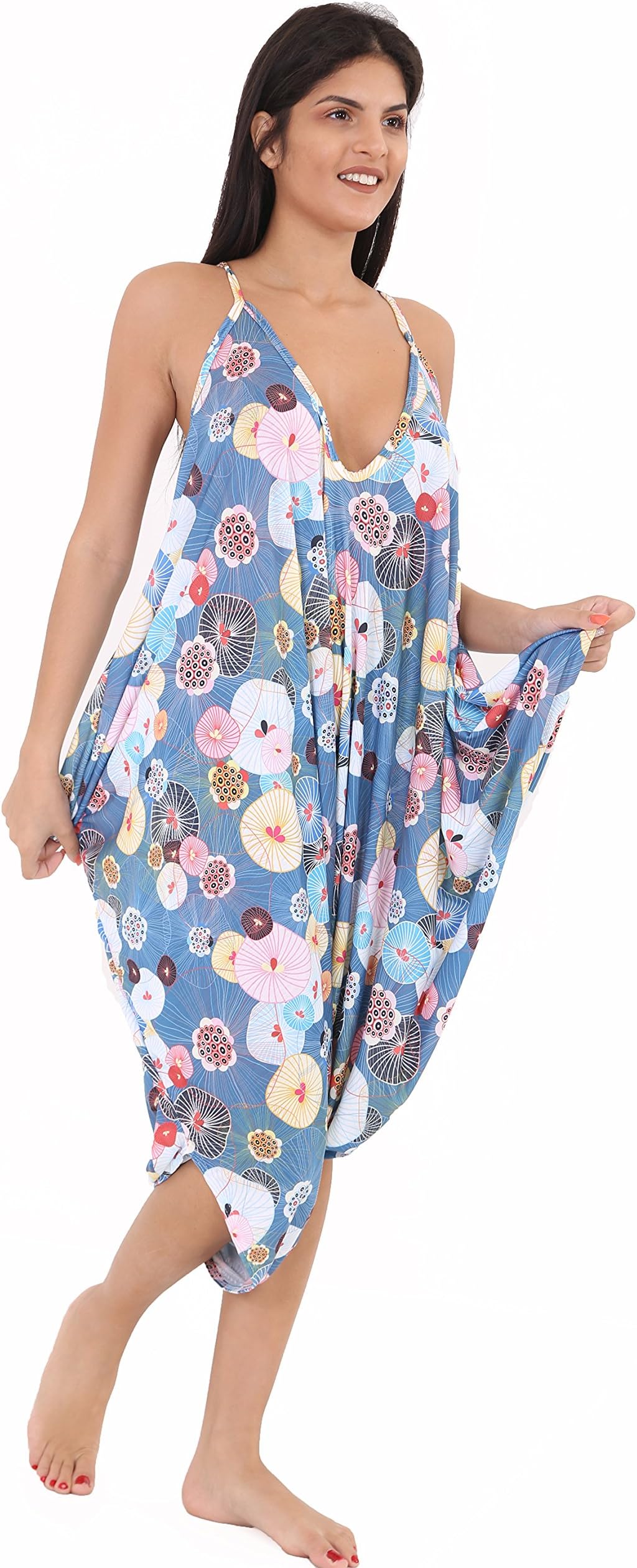 LUL® Womens Printed Lagenlook Strappy Baggy Harem Jumpsuit Dress Top Playsuit Cami 16-30