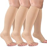 3 Pack Copper Compression Socks for Women & Men, 20-30mmHg Open Toe Knee High Stockings for Circulation Support