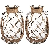 Glass Vases Home Decor, Rustic Vases with Handle, Set of 2, Farmhouse Style Glass Vases, Hanging and Table Display, Weddings and Events Decoration