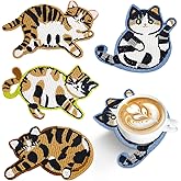 OT-NVWOZR Cute Cat Coasters for Desk, Funny Woven Coaster for Decoration, Creative Gifts for Cat Lovers, Crochet Insulation Knitted Coasters for Coffee Tea Table Desktop Protection (4, Style A)
