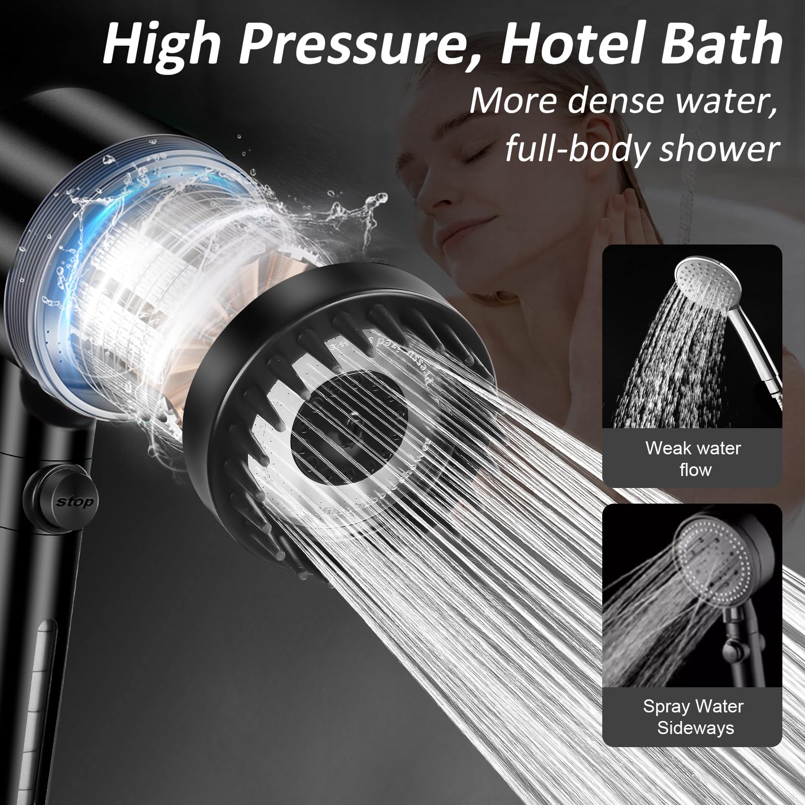 Luxsego High Pressure Shower Heads with Handheld Sprayer, Filtered Shower Head Soften Hard Water with Scalp Massager for Skin & Hair Care, 3 Settings Multi Functional Detachable Shower Head (Black)