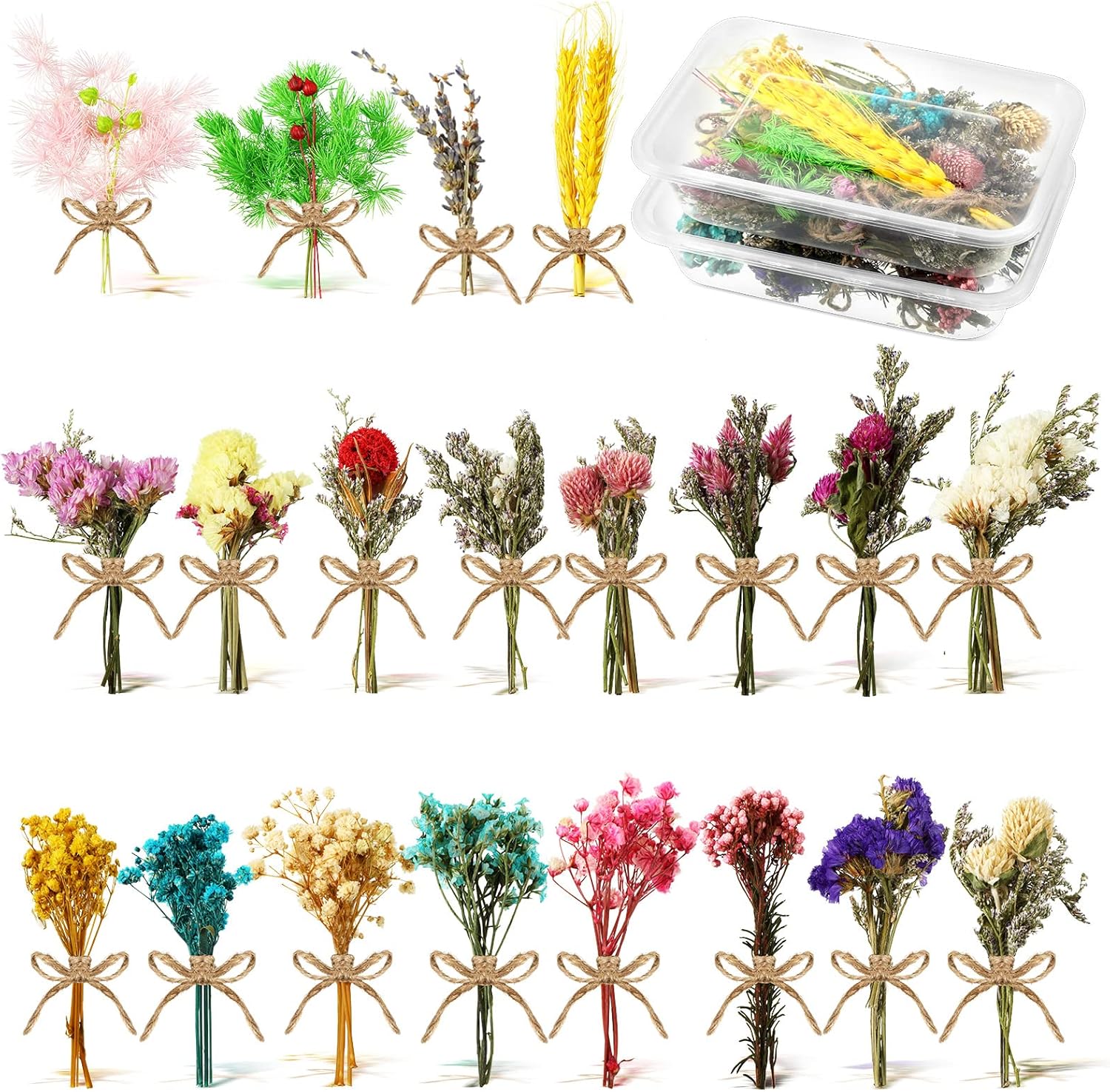 Dried & Preserved Flora - 20 Pcs Mini Dried Flowers Bouquets Natural Gypsophila Don't Forget Me Flower Bouquets Dry Flower Leaves Dried Embossing Flower Plant Stem Bunch for Vase DIY Wedding Decoration Crafts Photo Props