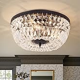 Maxax 12" Black Crystal Ceiling Light, 3-Lights Modern Farmhouse Flush Mount Light Fixture, French Round Chandelier for Bedro