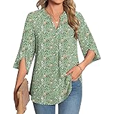 COFNEW Womens Summer 3/4 Length Sleeve Tunic Tops Plus Size V-Neck Blouses for Women Dressy Casual