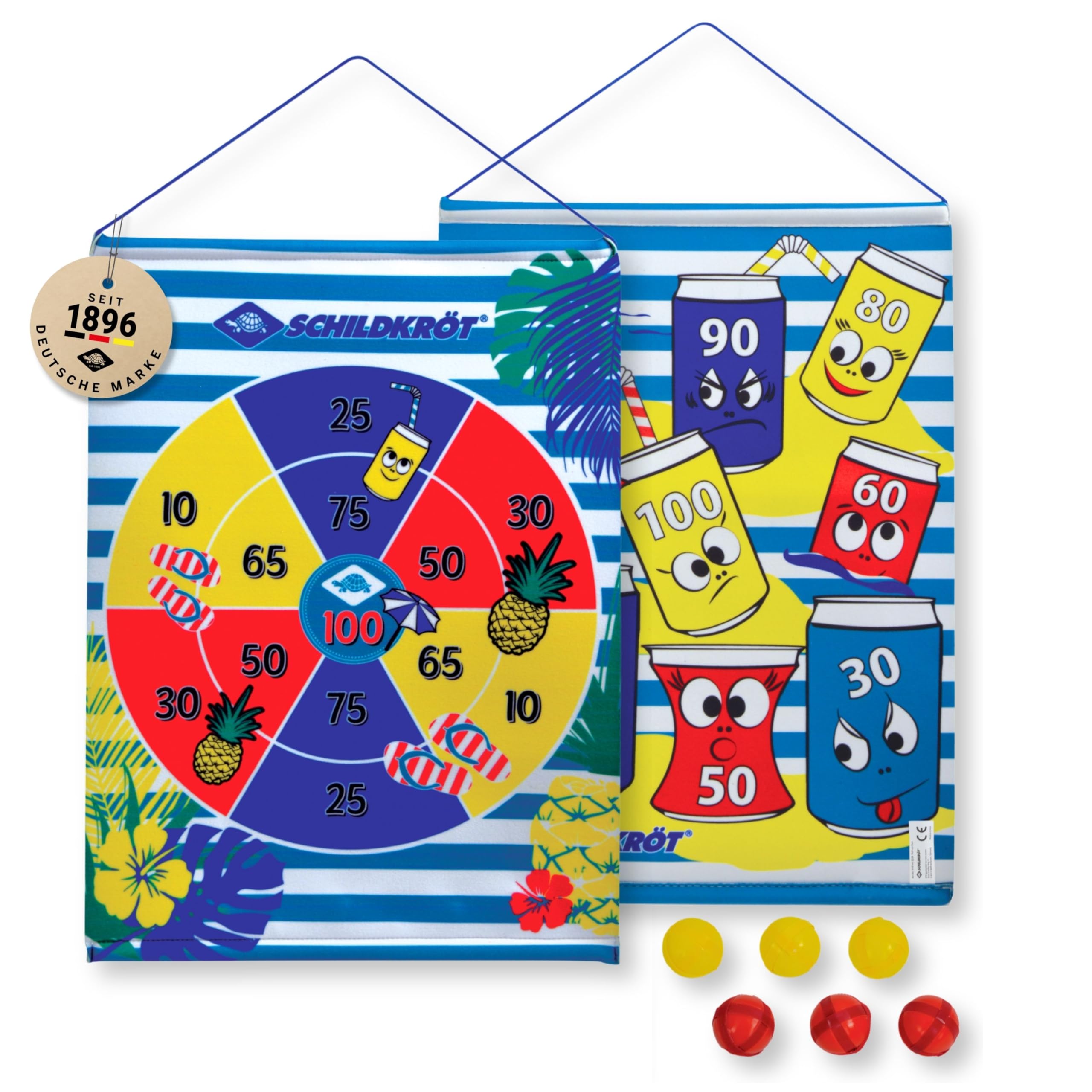 Schildkröt Funsports Roll Up Dart Set, 1 Roll Up Target, Printed on Both Sides with Different Game Areas, 2 x 3 Velcro Balls for 2 Players, 970143