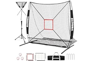 BaseGoal 6'×6' Baseball Softball Practice Net,Baseball Backstop,with Batting Tee,Ball Caddy,for Hitting Pitching Batting Catc