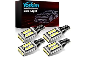 Yorkim 912 921 LED Bulb, Backup Light Bulbs High Power 2835 15-SMD Chipsets Extremely Bright Error Free T15 906 W16W for Back Up, Reverse, Tail, Brake Lights, 6000K White, Pack of 4