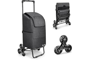 KEDSUM 2 in 1 Grocery Cart on Wheels for Stairs, 60L/300LBS Shopping Carts for Groceries, Stair Climbing Cart with Removable Waterproof Bag, Folding Shopping Carts for Stairs, Black