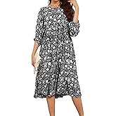 R.Vivimos Womens Summer Casual Midi Dress Lantern Sleeve Tie V Neck Boho Floral Print Loose Fit Flowy Long Dresses