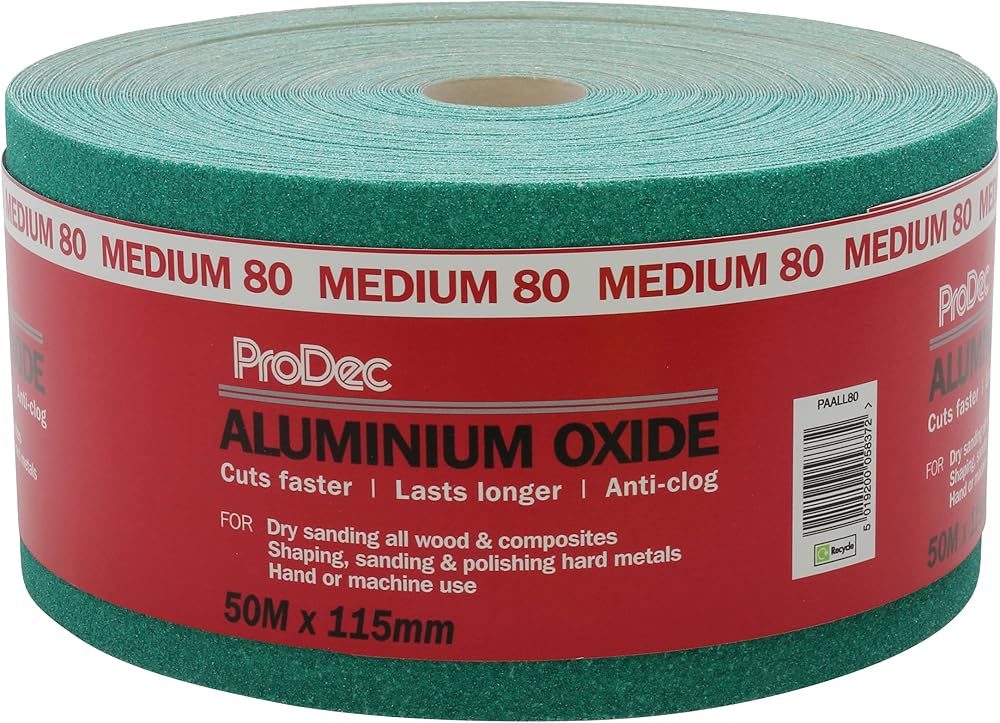 ProDec 50m Roll 80 Grit Green Aluminium Oxide Sanding Paper 115mm