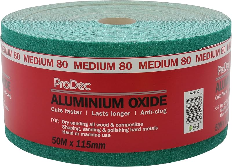 ProDec 50m Roll 80 Grit Green Aluminium Oxide Sanding Paper 115mm