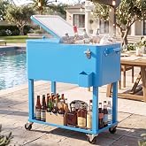 DWVO Ice Chest with Wheels,Portable 80 Quart Rolling Cooler with Handle | Patio Cooler Cart, Rolling Ice Chest with Bottle Opener Drainage for Patio Pool Deck Party BBQ Cookouts