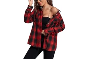 KevaMolly Plaid Flannel Shirts for Women Loose Fit Boyfriend Button Down Shirt Long Sleeve Casual Flannel Blouse Tops