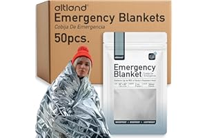 Altland 50 Pack of Emergency Blankets - Bulk Heat Reflective Blankets for Winter Survival Kits, Disaster Preparedness, Cold Weather Camping, and Homeless Care Packages