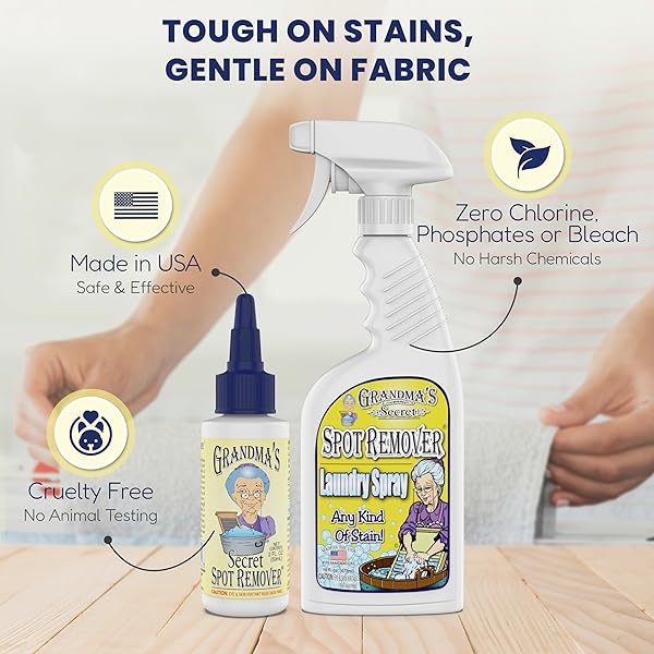 GRANDMA’S SECRET SPOT REMOVER LAUNDRY SPRAY – CHLORINE, BLEACH AND TOXIN-FREE STAIN REMOVER – STAIN REMOVER FOR CLOTHES – FABRIC STAIN REMOVER REMOVES OIL, PAINT, BLOOD AND PET STAINS – 16 OUNCE