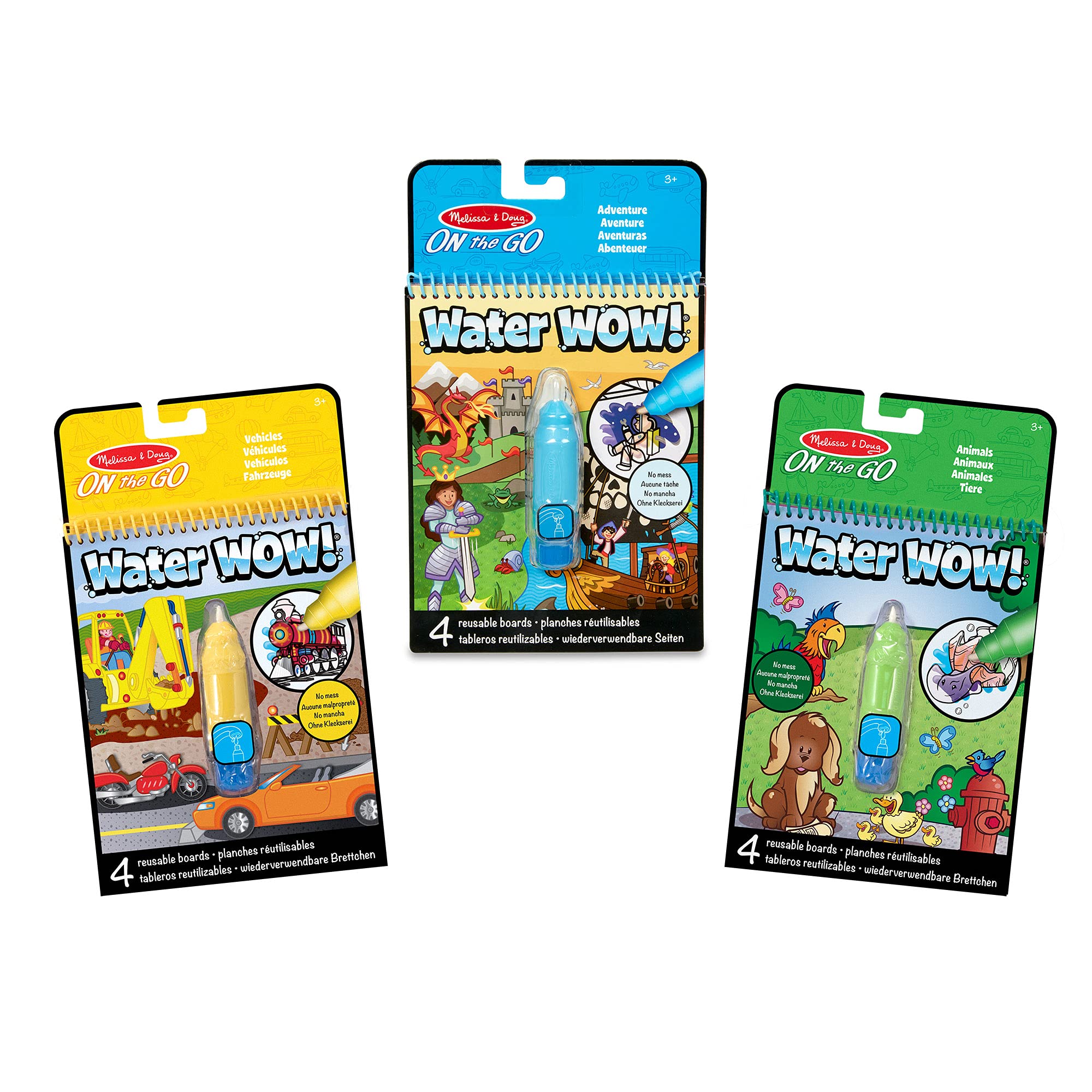 Melissa & Doug Pack of 3 Water Wow!! Vehicles, Animals and Adventure | Water Reveal Travel Book | Activity Pad | 3 Years+ | Gift for Boy or Girl