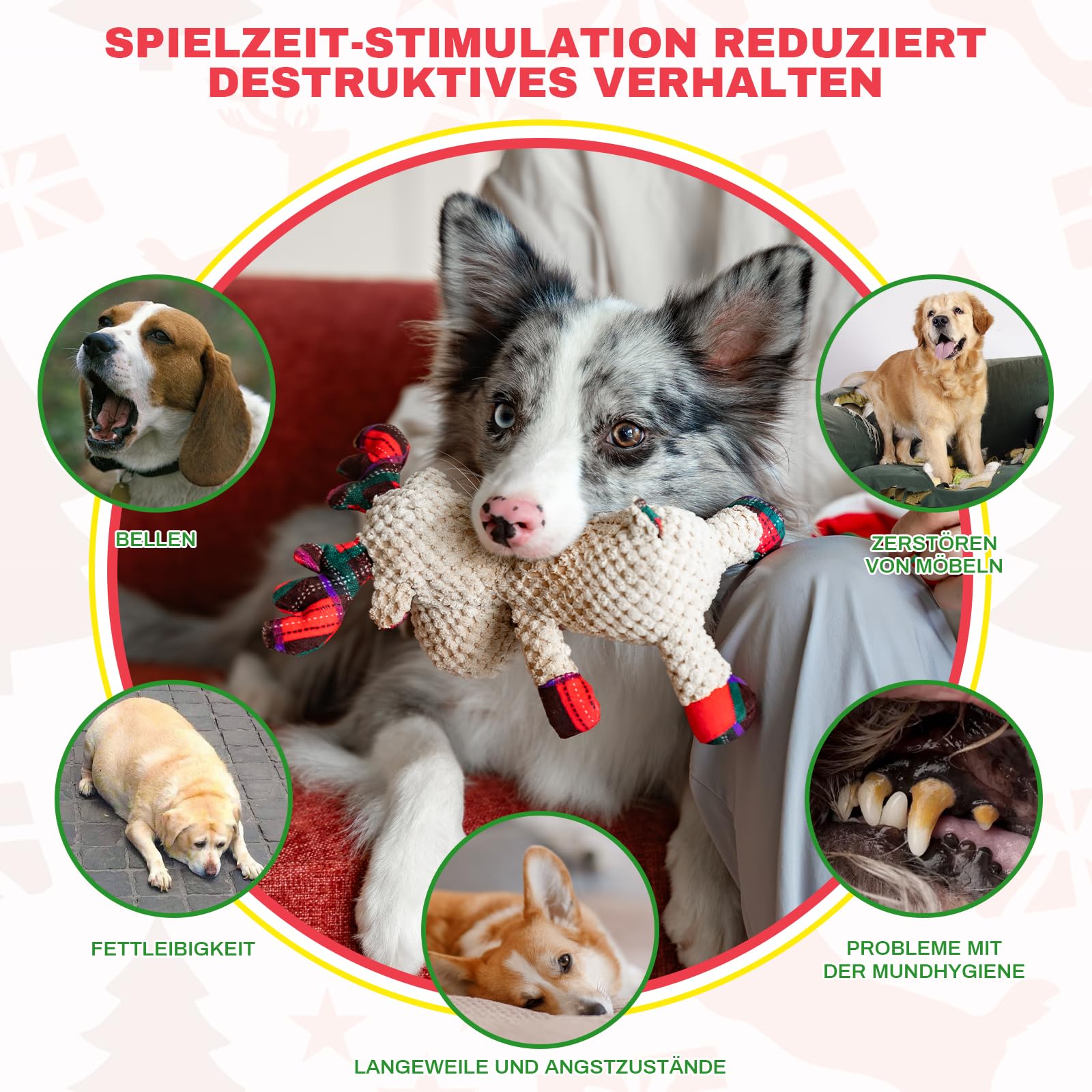 Arblina Hundespielzeug Weihnachten, Weihnachtgeschenke-Set (6er-Pack) für Kleine&Große Hunde, Interaktive Hundespiele mit Quietschspielzeug, Seilspielzeug, Gummiball und Plüschtier-Spielzeug