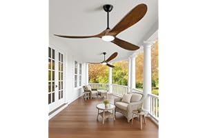CHATMAGA 60" Ceiling Fans with Lights, Outdoor Ceiling Fan with Led Lights, 3 Blade High CFM Wood Propeller Ceiling Fan, Modern Large Room Ceiling Fans for Farmhouse Patios Exterior Porch, Brown Dark Walnut